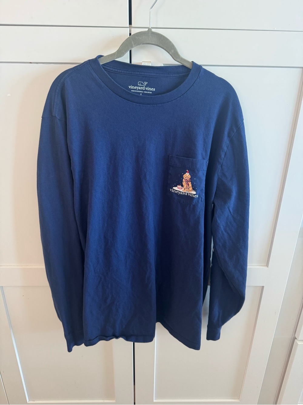 Vineyard Vines Navy Long-Sleeve Pocket Tee with Whale Graphic